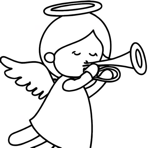 Angel Playing Trumpet Coloring Page Black And White Creative Fabrica