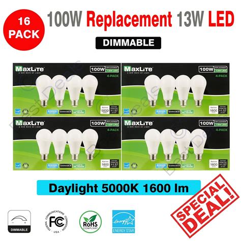 Maxlite Dimmable Led 13w Daylight Light Bulb A19 100w Replacement 5000k 16 Pack Ebay