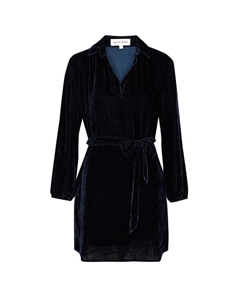 Bella Dahl Ribbed Belted Velvet Mini Shirt Dress In Blue Lyst