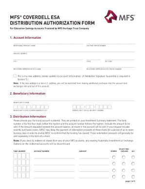 Fillable Online Mfs Coverdell Esa Distribution Authorization Form Fax