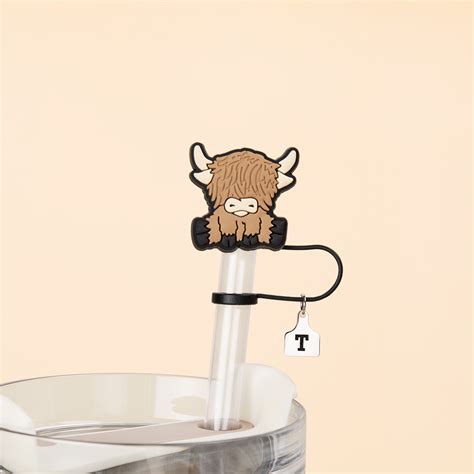 Personalized Cute Highland Cow Reusable Straw Cover Topper With