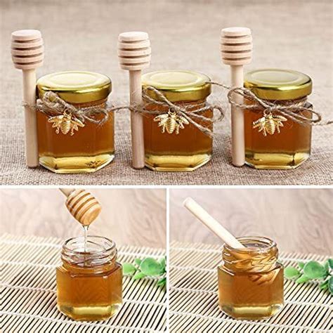 Pack Hexagon Mini Glass Honey Jars With Wood Dipper Gold Lid Bee