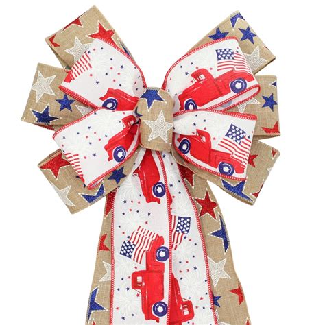 Amazon Patriotic Red Truck Metallic Stars Wreath Bow Handmade