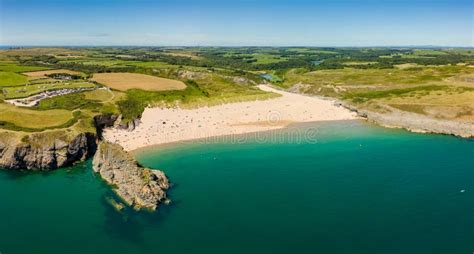 Panoramic Aerial View of a Beautiful Sandy Beach and Rocky Coastline Broad Haven South, Wales ...