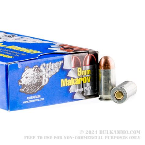 50 Rounds Of Bulk 9x18mm Makarov Ammo By Silver Bear 94gr Fmj