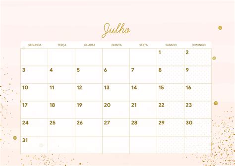 Calendario 2023 Rose Gold Julho Fazendo A Nossa Festa