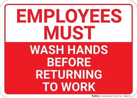 Employees Must Wash Hands Before Returning To Work Landscape Wall Sign