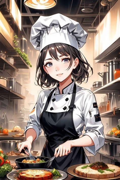 A Cute Anime Girl In Chefand X27s Uniform Performing Her Pasion For