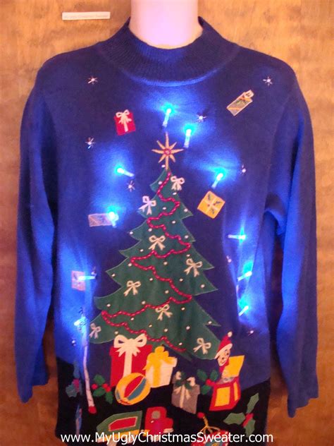 Bright Blue Light Up Ugly Xmas Sweater With Awesome Tree My Ugly