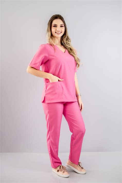 Conjunto Scrub Pijama Cir Rgico Oxfordine Unissex Rosa Chiclete