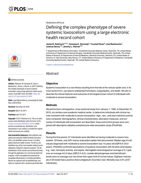 (PDF) Defining the complex phenotype of severe systemic loxoscelism using a large electronic ...