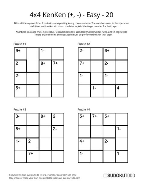 Easy KenKen, Calcudoku Puzzles Printable