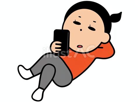 ダラダラ寝そべってスマホを見ている女イラスト No 23818139／無料イラストフリー素材なら「イラストac」