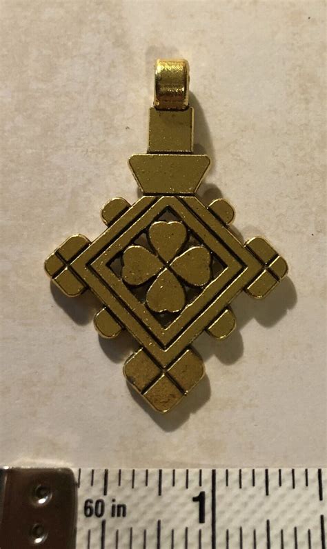 Vtg Solid Brass Ethiopian Coptic Cross Pendant Afric Gem