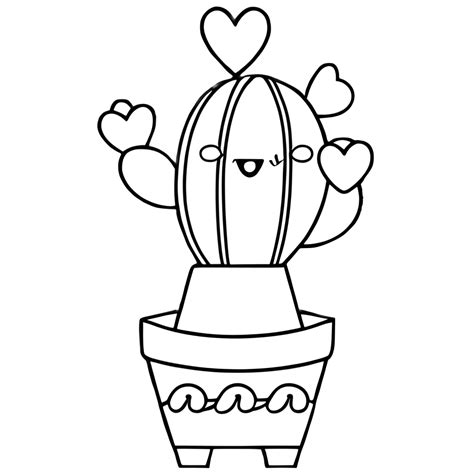 Kawaii Potted Cactus Kleurplaat Ge Soleerde Vectorkunst Creative Fabrica