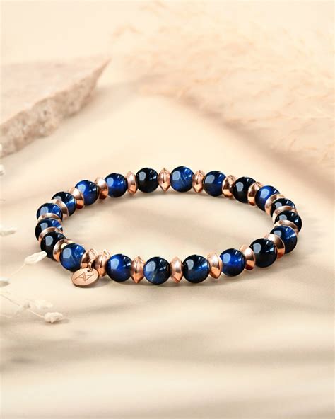 Bracelet En Oeil De Tigre Bleu Pierres Naturelles Anna Velazia