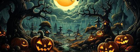 Holiday Halloween scary pumpkins on full moon 2K wallpaper download