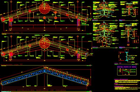 Planos de Cubierta metñlica de 2 aguas en DWG AUTOCAD Cimentaciones