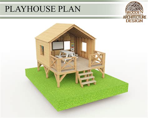 Playhouse Build Plans for Kids Playhouse Plan With Open Deck - Etsy