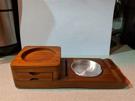 Scotte Ashtray Coaster Whiskey Glass Tray And Wooden Ash Tray With Cigar Cutter Include Drawer And