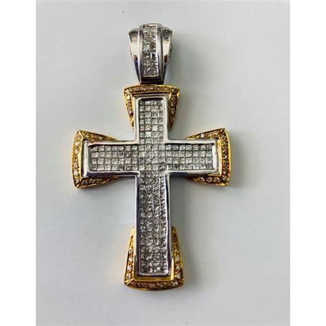 Princess Cut and Round Diamond Cross Pendant