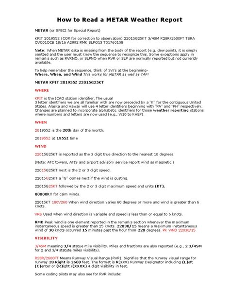 How To Read A Metar Weather Report11265235 Cloud Earth And Life Sciences