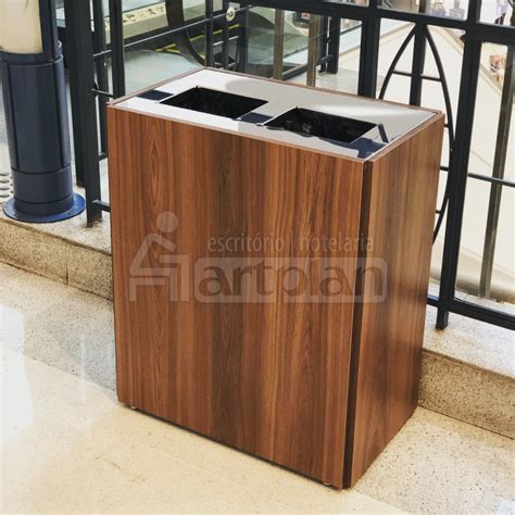 Lixeira Retangular MDF 100 Litros 1170MDF 2 Lixeira Madeira Inox