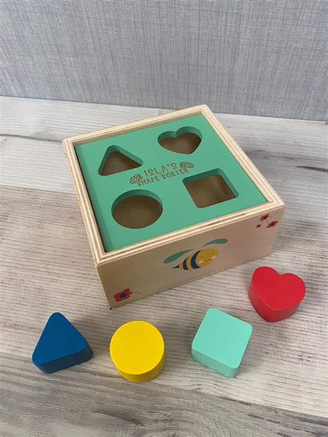 Personalised Wooden Shape Sorter Cube Forest and Field - Etsy UK