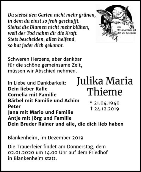 Traueranzeigen Von Julika Maria Thieme Abschied Nehmen De