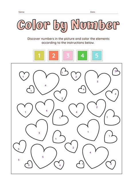 Valentines Day FREE Color By Number Printable Worksheets