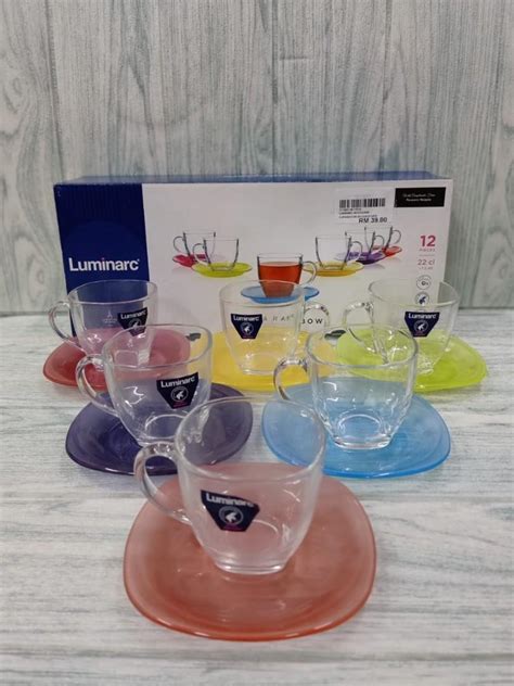 12pcs Luminarc Carina Rainbow Cup And Saucer Set Furniture Home