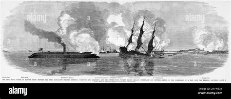 The First Naval Battle In Hampton Roads Between The Rebel Iron Plated