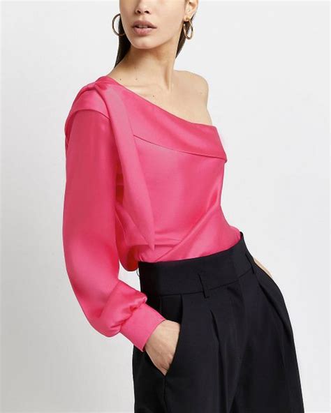 River Island Pink Asymmetric Satin Blouse Lyst