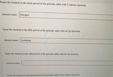 Solved Name the element in the third period of the periodic | Chegg.com