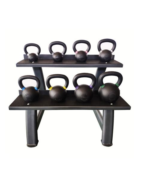 Ensemble de cross fit avec 8 kettlebells de 4 à 24 kg et rack de stockage