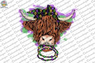 Mardi Gras Highland Cow Sublimation Graphic By Owlsome Designs