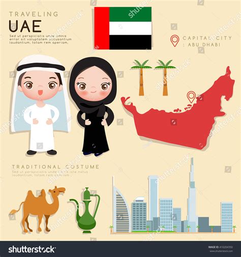 Arab Emirates Infographic Traditional Costume Tourist เวกเตอร์สต็อก