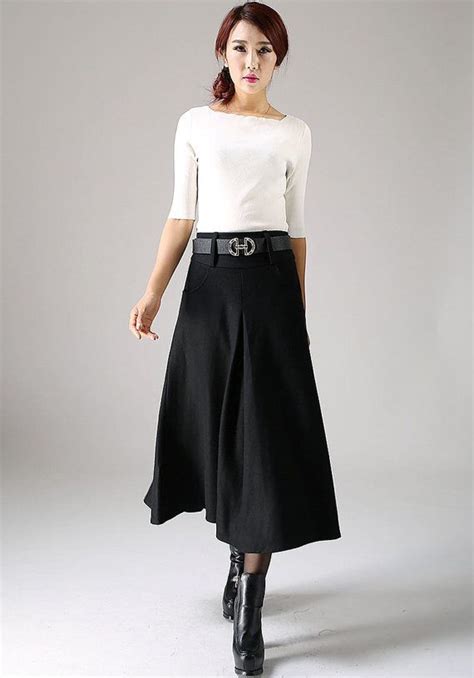 A Line Midi Skirt Wool Skirt Black Skirt Winter Skirt Etsy Maxi