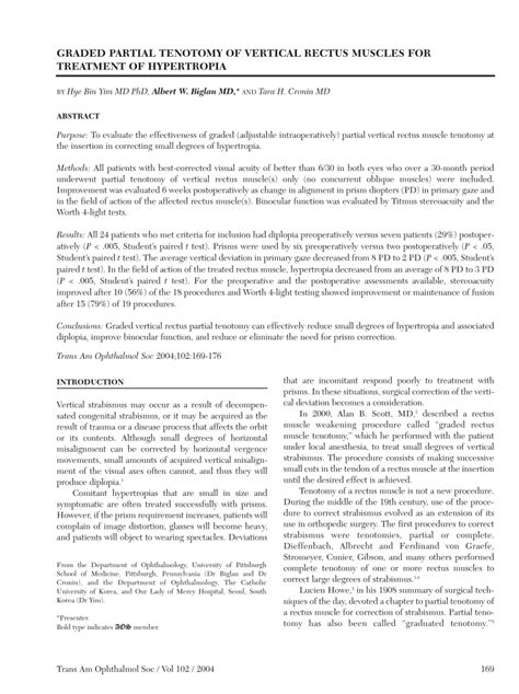 Pdf Graded Partial Tenotomy Of Vertical Rectus Muscles For Treatment