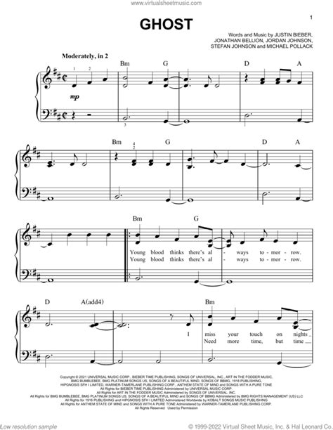 Justin Bieber Ghost Sheet Music For Piano Solo Pdf Interactive