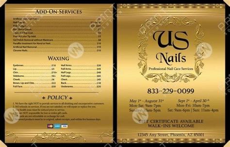 4 Pages Menus Nails Salon Printing For Nails Salon Salon Print