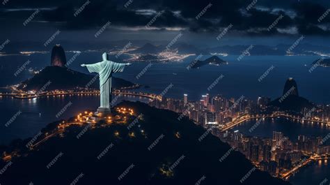 Premium AI Image | Night view of Christ the Redeemer