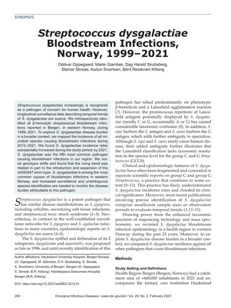 (PDF) Streptococcus dysgalactiae Bloodstream Infections, Norway, 1999-2021