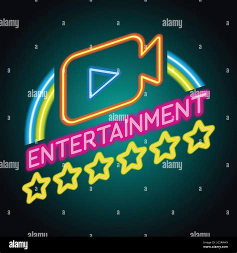 movie cinema entertainment logo with neon sign effect. vector ...