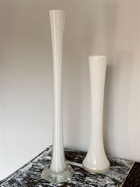 White Tall Slim Glass Vases Sold As A Set Of Two House Of Bo