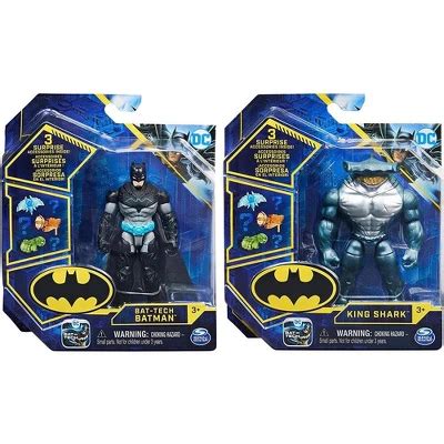 Dc Comics Batman 4-inch Bat-tech Batman And King Shark Action Figures ...