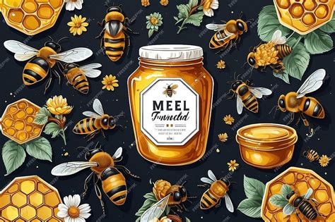 Premium Photo Honey Sketch Poster Honeycomb And Bees Flyer Set