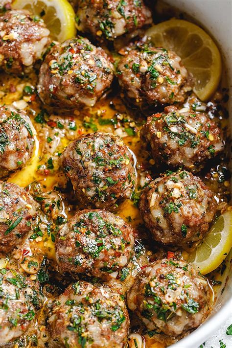 Baked Turkey Meatballs With Lemon Garlic Butter Sauce Ground Turkey