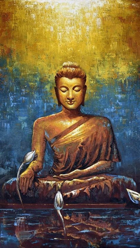 Buddha Golden And Blue Painting Lord Buddha God Meditation Hd