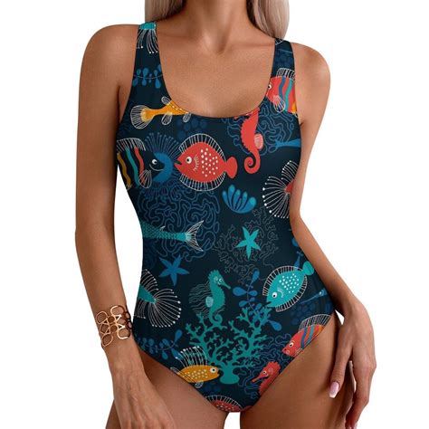 Sea Fish Swimsuit Sexy Cute Animal Print One-Piece Swimwear Push Up